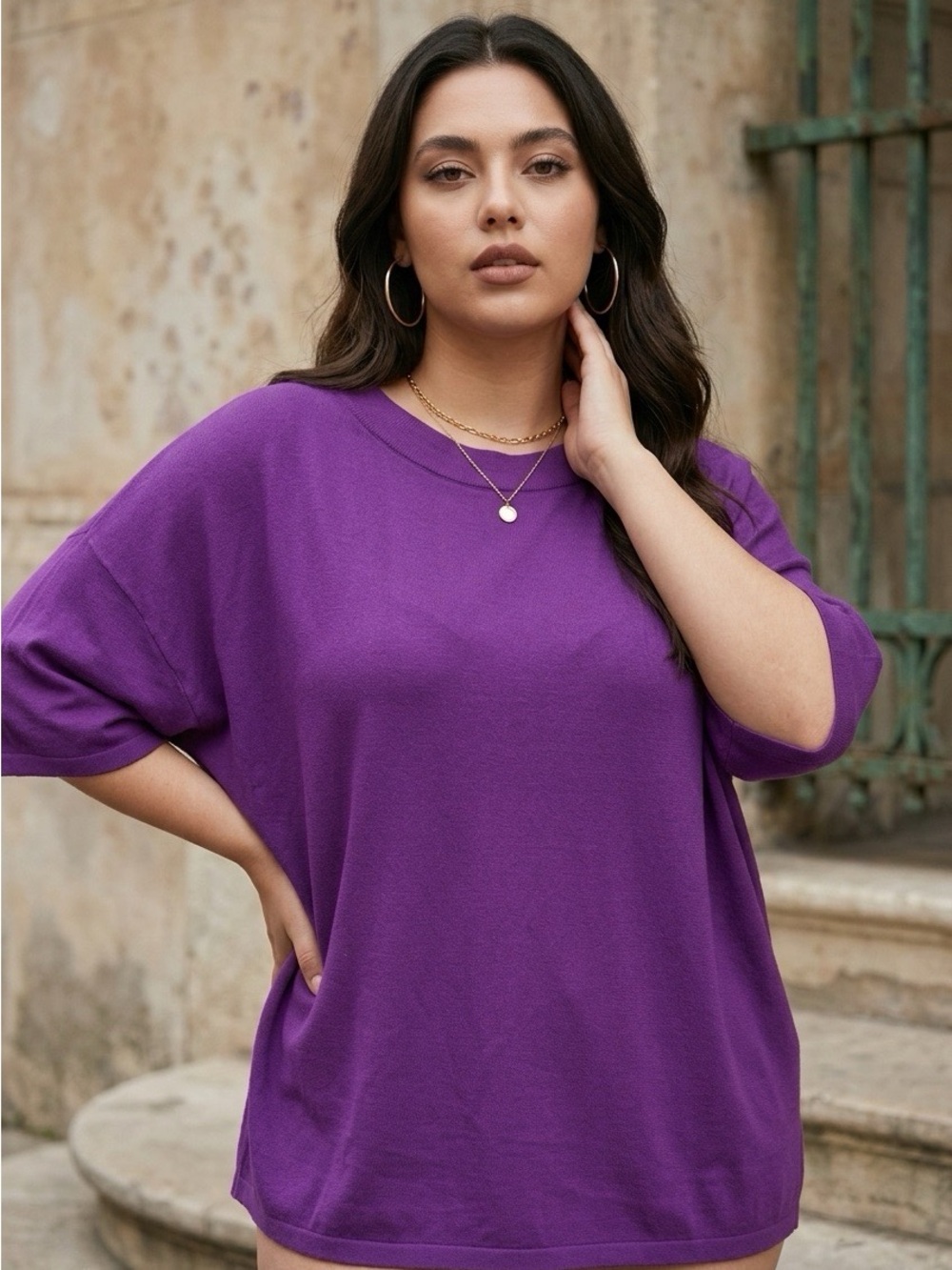 ANDREE BY UNIT Bold Purple Relaxed-Fit Tee